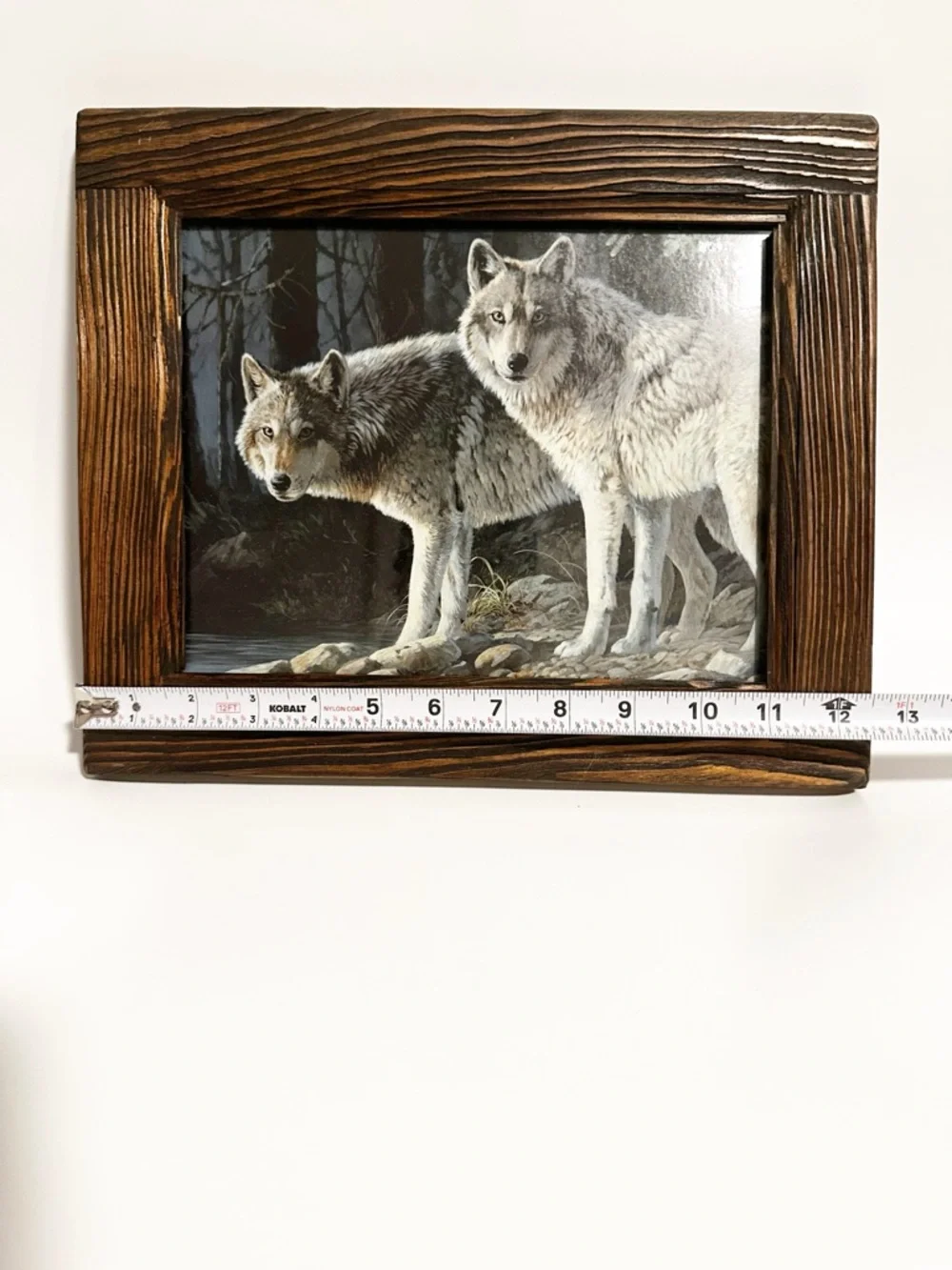 Rustic Brown Wooden Picture Frame Handcrafted Wolf Wilderness Cabin Art Decor